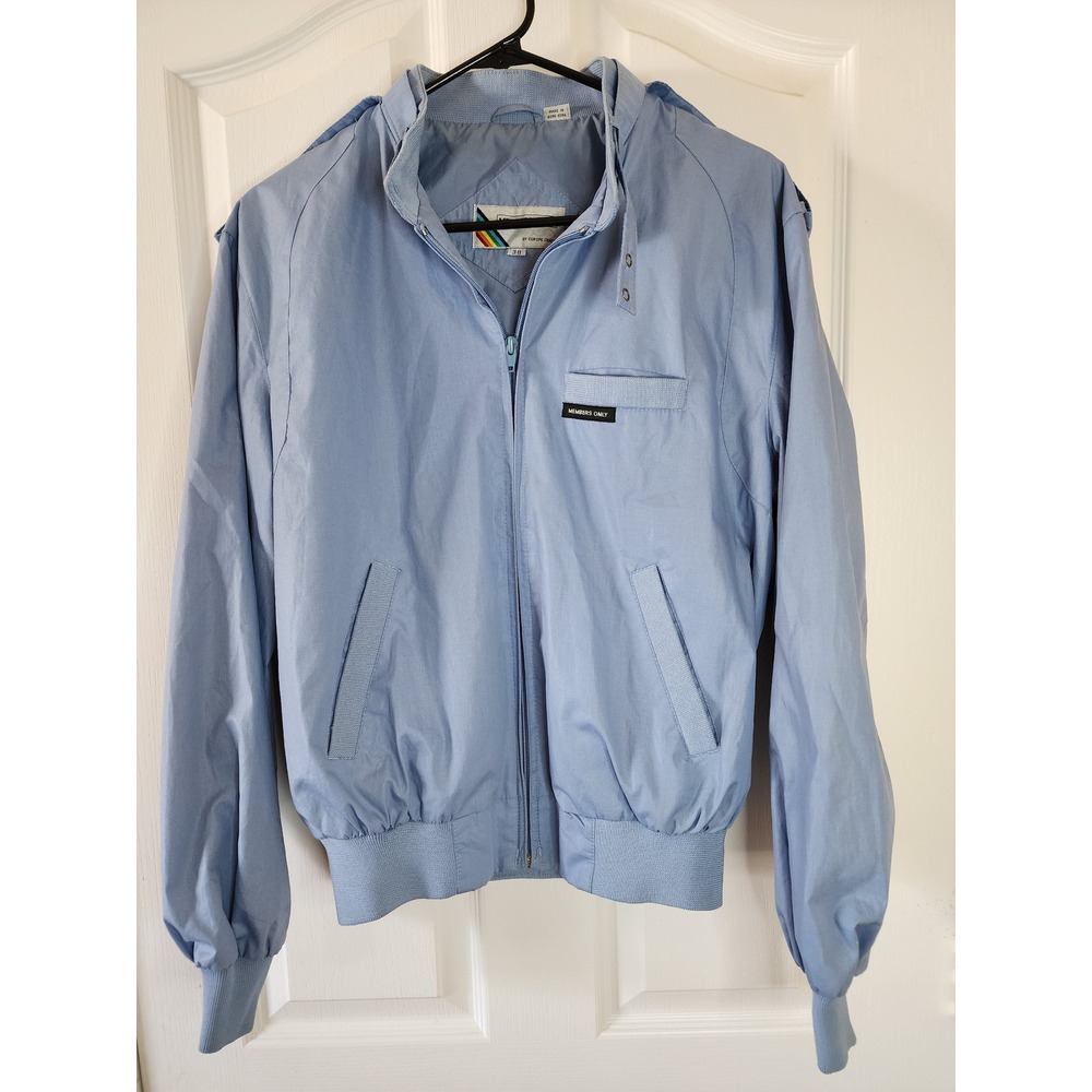 Members Only Vintage Racer Jacket Light Blue Size 38 Mens Retro Bomber 80s
